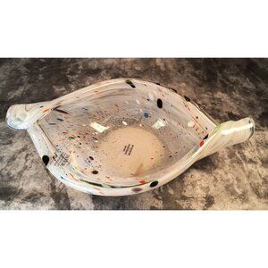 Handcrafted Italian Murano Glass Decorative Bowl White Confetti Tutti Frutti
